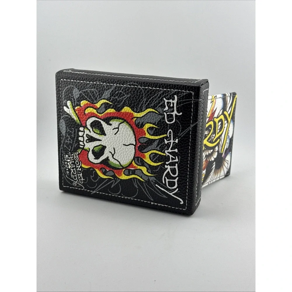 Ed Hardy Multicolor Men's Bifold Wallet Art Design Multiple Card Slots ID Window